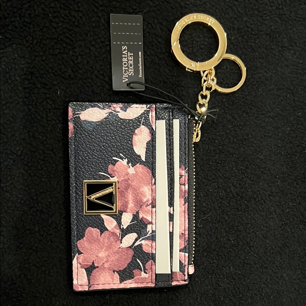 Victoria's Secret Pink and Black Key Card Holder with Floral Design